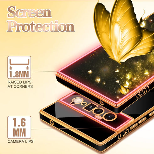 Coralogo for Google Pixel 6 Pro Case 5G Butterfly for Women Girls Girly Pretty Phone Cases Cute Black and Gold Plating Butterflies Unique Design A...