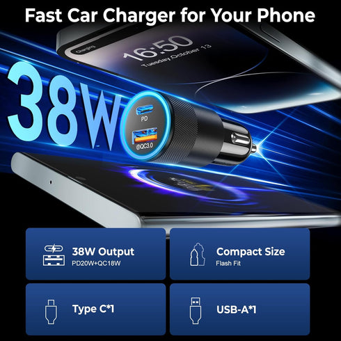Car Charger USB C 3-Pack, Ancekoy 38W Dual Port PD + QC 3.0 Car Charger Adapter Fast Charging Cigarette Lighter USB Charger Adapter for iPhone 15 ...