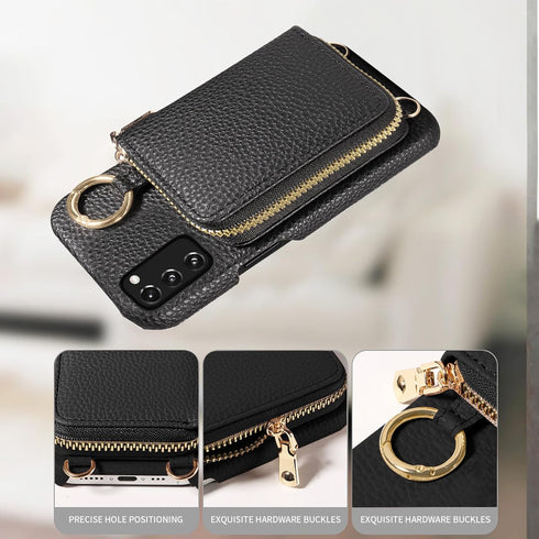 Furiet Wallet Case for Samsung Galaxy S20 FE 5G 6.5 inch Shoulder Strap Ring Buckle, Zipper Flip Organ Purse, Card Holder Phone Cover for S 20 EF ...