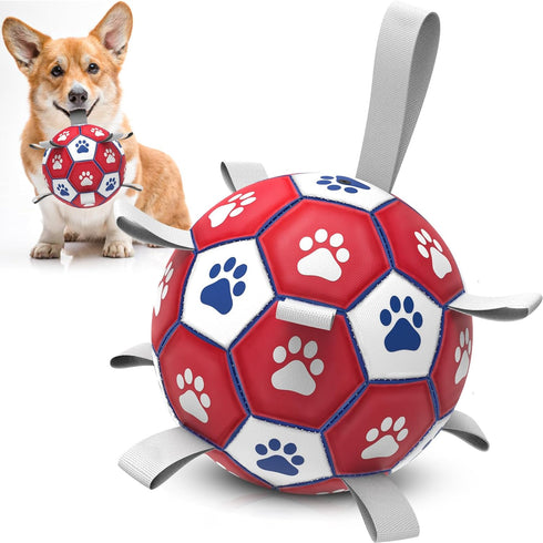 Dog Balls, Interactive Dog Toys for Tug of War, Dog Soccer Ball with 9 Nylon Straps for Indoor Outdoor, Dog Toys for Small Dogs & Medium Gift for ...