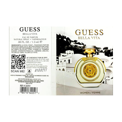 GUESS Bella Vita Eau de Parfum Trial Perfume Spray For Women, Fruity Floral Scent With Notes of Cherry & Tonka, Vial Sample Size, 0.05 Fl. Oz. / 1...
