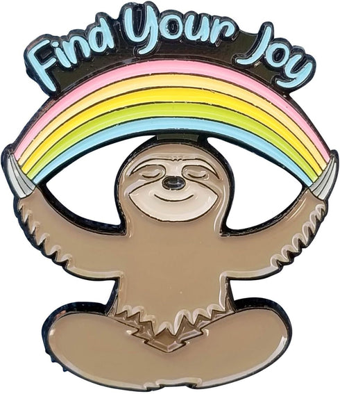 Stickeroonie Cute Sloth Premium Handmade Enamel Lapel Pin Brooch Badge- Find Joy Rainbow Meditating Sloth- 1.2 inch...