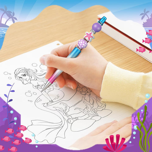 Colarr 24 Sets Plastic Beadable Pens DIY Pens Making Kit Assorted Bead Pens Wood Beads Crystal Spacer Beads Black Ink Ballpoint Pen for Women Stud...