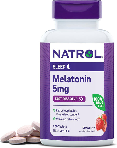 Natrol Sleep Melatonin 5mg Fast Dissolve Tablets, Nighttime Sleep Aid for Adults, 200 Strawberry-Flavored Melatonin Tablets, 200 Day Supply...