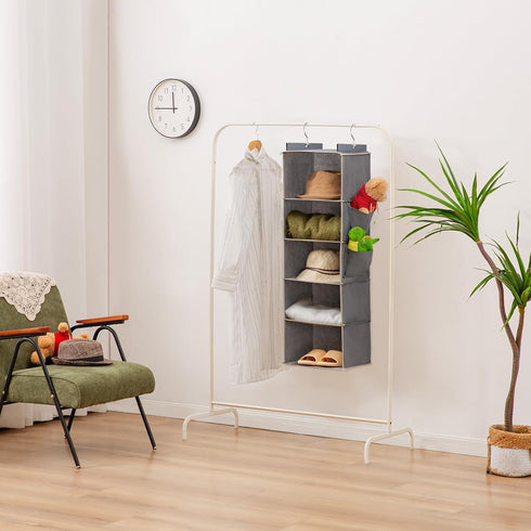 Hanging Closet Organizer, 5-Shelf Closet Hanging Storage Shelves, Grey...