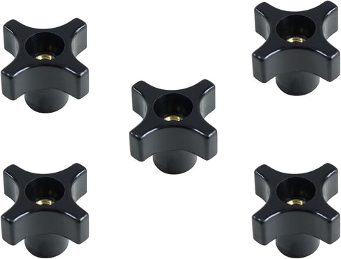 POWERTEC 1/4"-20 4 Point Knobs 5 Pack, Clamping Knobs with Steel Insert for T Track Bolts, Thumb Screw Threaded Knobs for T Track Accessories, Fea...