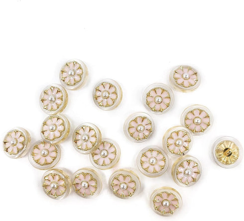 Clear Acrylic Pink Resin Flower Golden Metal Base Shank Buttons 20 Pcs - 18mm, 23/32"...