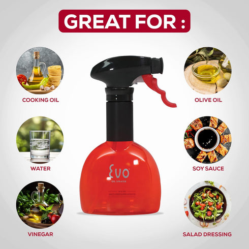 Evo Mini Oil Sprayers, Non-Aerosol for Olive Oil, Cooking Oils, and Vinegars, Red, 8-Ounce Capacity, Set of 2...