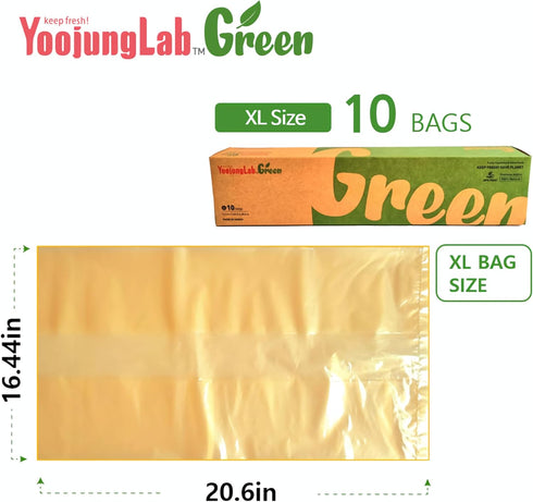 Green, Reusable Food Storage Bag, 16.44" 20.6" 10bags, Keep Fresh Produce Bags, Food Saver Storage for Fruits, Vegetables, BPA FREE, Plastic Bread...