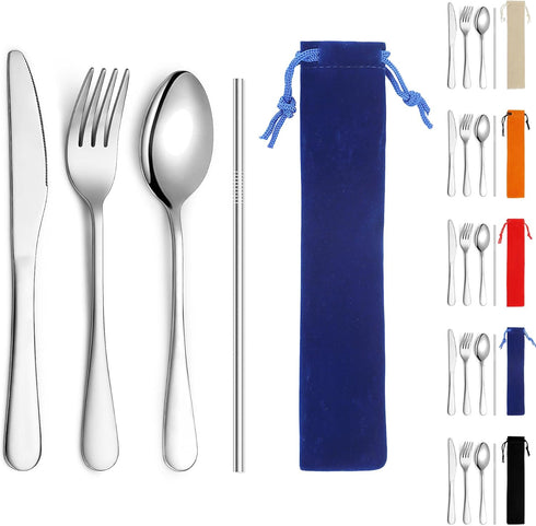 Kyraton Portable Flatware, Reusable Camping Flatware, Bento Box Flatware, Silverware For School/Work/Office/Outdoor, Dishwasher Safe, Set of 4 Pie...