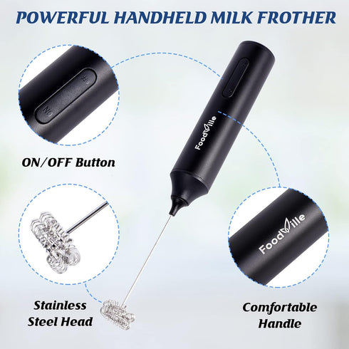 MF05 Rechargeable Milk Frother USB Charging Handheld Foam Maker with Stainless Balloon Whisk for Cappuccino, Latte, Bulletproof Coffee, Keto (Blac...
