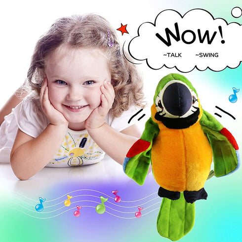 9'' Cute Talking Parrot Repeats What You Say Electronic Interactive Plush Toy Stuffed Animal Record Parrot Waving Wings Funny Bird Toys for Childr...
