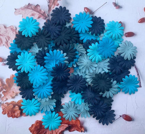 100 Pcs Handmade Mulberry Paper Daisy Petals 40x40mm Mulberry Paper Daisy Flowers Scrapbooking Wedding DIY Craft Supplies Card (Blue Tone)...