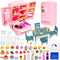 Dollhouse Mini Toy Fridge Green Table Dining with Mini Food Play Refrigerator for Kids Kitchen Furniture Fruits Vegetable Drink Milk Desserts for ...