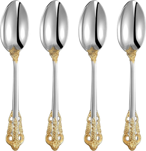 KEAWELL Luxury Dinner Spoon, Set of 4, 18/10 Stainless Steel Tablespoons, Silverware Spoon Set, Mirror Polished, 7.8 Inches (Gold Accent)...