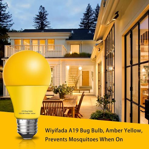 LED Bug Light Bulbs Outdoor 4 Pack,Dimmable 9W Amber Yellow Bug Light Bulbs Replace up to 60W, A19 Bug Lights for Outside, Bedroom, Hallway Porch ...