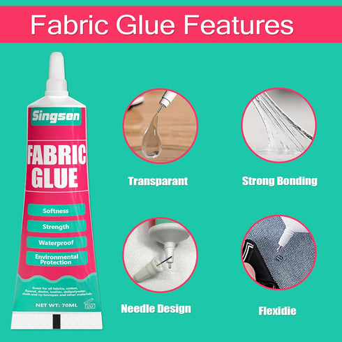 Fabric Glue, 70ML Permanent Clear Washable Clothing Glue for All Fabrics, Cotton, Flannel, Denim, Polyester, Doll Repair, 24 Hours Dry and Waterpr...