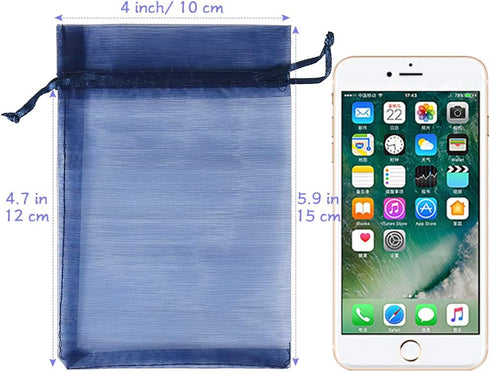HRX Package 100pcs Organza Gift Bags Navy Blue, 4 x 6 inch Mesh Jewelry Pouches Drawstring Party Favor Bags for Small Sample Christmas Candy...