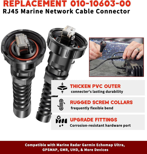 Replacement for Garmin Radar Connector 010-10603-00, Fit GPSMAP, GMR, UHD, & more Devices Marine Network Cable Connector RJ45 Plug (Set of 2)...