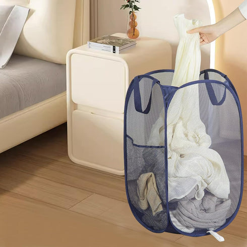 2 Pack Collapsible Pop Up Laundry Hamper, Large Capacity Mesh Laundry Basket Space Saving for Apartments, Student Dorms, Apartment (Beige+Blue)...