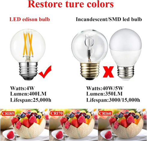 G16.5 light bulb LED,4W E26 LED bulb dimmable Equivalent E26 40 watt light bulb,Warm white 2700K,400lm,CRI85+,AC120V,Edison style,clear glass,flic...