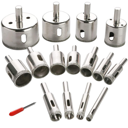 3 otters Diamond Drill Bit Set Hole, 15PCS Hole Saw Set for Glass, Marble, Granite Stone...