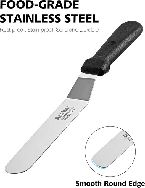 Anaeat Icing Spatulas, Set of 3 Professional Cake Angled Offset Spatula with 6", 8", 10" Stainless Steel Blades - Thickened Frosting Knife with Pl...