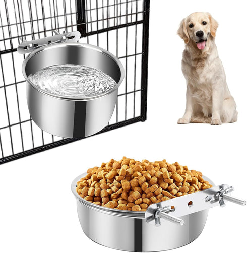 2 Pack Dog Water Bowl Crate No Spill Kennel Hanging Cage Food Bowls for Puppy Cat Bunny Stainless Steel Metal Mountable Small&Medium Feeding Dish ...