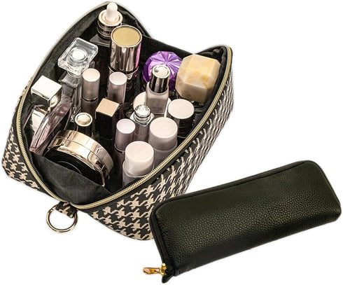 Makeup Bag, Houndstooth Checkered Makeup Bag, Flat Lay Makeup Bag, Travel Make Up Bag Organizer, Travel Toiletry Bag, Brush Bag, Travel Essentials...