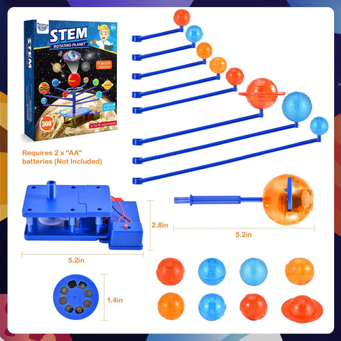 Rotating Solar System Model for Kids - Planets Orbiting Sun Projector - Space Science Kit for Ages 3-5 5-7 8-10, Night-Light Educational Toy...