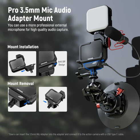 NEEWER Video Rig Cage Compatible with GoPro Hero 12 11 10 9 Light Mod Max Lens Mod, Durable Plastic with 3.5mm Media Audio Mic Adapter Mount, Cold...