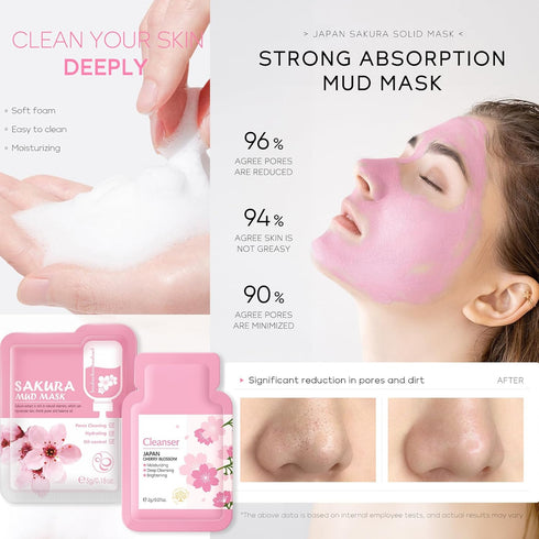 Skincare Set for Teenage Girls, Japan-Sakura Skin Care Products Set, Skin Care Sets & Kits, Cleanser, Toner, Serum, Cream, Sleep Mask,Eye Mask,Mud...