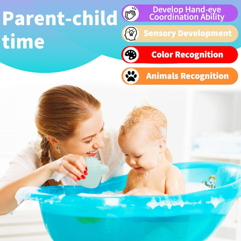 Baby Bath Toys, 13 Pcs Silicone Mold Free Bath Toys with a Storage Bag, Squeezable Dinosaurs Bathtub Toys, No Hole Sensory Ocean Animal Suction Cu...