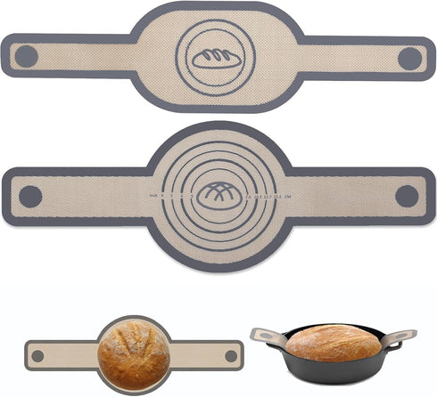 2Pcs Silicone Bread Sling Oval And Round For Dutch Oven, Non-Stick Easy-Clean Reusable Silicone Baking Mat With Long Handles Sourdough Bread Bakin...