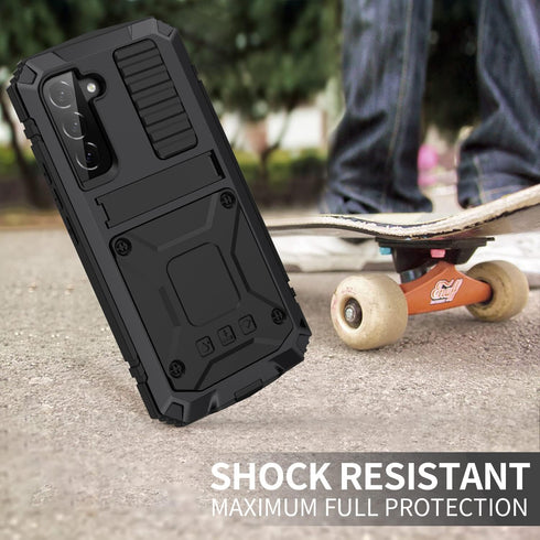 Samsung Galaxy S22 Plus Aluminum Metal Bumper Silicone Case with Stand, Water Resistant, Heavy Duty Rugged, Built-in Screen Protector, Black...
