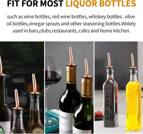 Liquor Bottle Pourers - 8 Pack Stainless Steel Classic Bottle Pourers with Clean Brush, Rustproof Metal Alcohol Pouring Tubes For Bars, Clubs, Res...