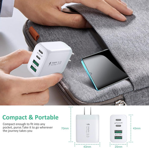 USB C Fast Charger for iPhone 15/15 Pro Max Fast Charging, 2 Pack 40W 4-Port USB C Charger Block Power Adapter with 6ft USB C Cable for iPhone 15 ...