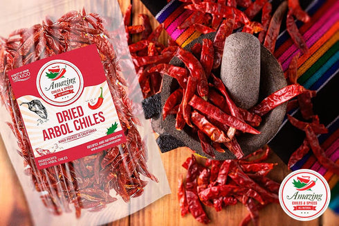 Chile De Arbol 4oz - Dried Whole Red Chili Peppers, Premium All Natural Stemless, Resealable Bag. Use in Mexican, Chinese and Thai Dishes. Spicy H...
