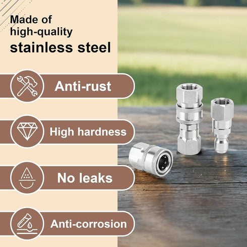 3/8” Quick Connect Fittings, Pressure Washer Swivel Fitting, Power Washer Swivel Connector, 3/8” NPT Female Quick Connect Kit, Stainless Steel...