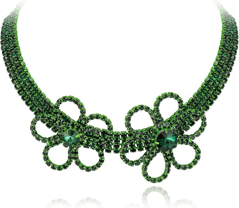 BriLove Women's Flower Collar Necklace, Double Flower Crystal Statement Chunky Necklace Bib Collar for Summer Beach Chokers Necklaces...