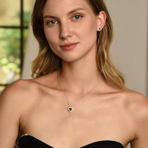 SISMIURRA Necklace and Earrings Set Sterling Silver Plated 5A Cubic Zirconia Teardrop/Square/Heart Pendant Jewelry Set Wedding Party Gifts for Gir...