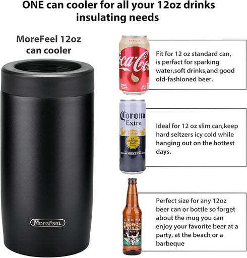 Morefeel 4-in-1 Skinny Can Cooler Double Wall Stainless Steel Insulated Can Holder, Works With 12 Oz Slim Can,Standard Cans,Beer Bottles & As Pint...