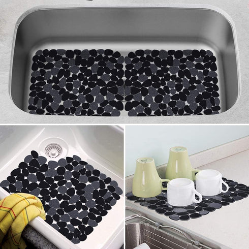 Yolife Pebble Sink Mats for Stainless Steel Sink, PVC Sink Saddle Protectors Kitchen Sink Mat for Porcelain Sink, Dishes and Glassware (Black,2 Pa...