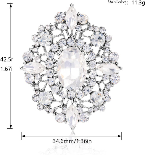 LAXPICOL Vintage Clear Austrian Crystal Brooch Pin For Women Elegant Wedding Bridal Broach Pin 1.69"*1.39"...