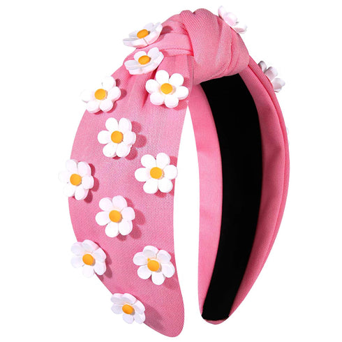 NVENF Flower Headbands for Women Spring Summer Floral Knotted Headbands Crystal Rhinestone White Pink Wide Top Knot Headband Beach Summer Hair Acc...