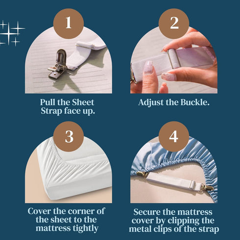 4 PCS Bed Sheet Clips Keep Bedsheets In Place-Corner Bands Suspenders For Fitted Sheets - Mattress Sheets Grippers Holders Straps Fits From Twin Q...