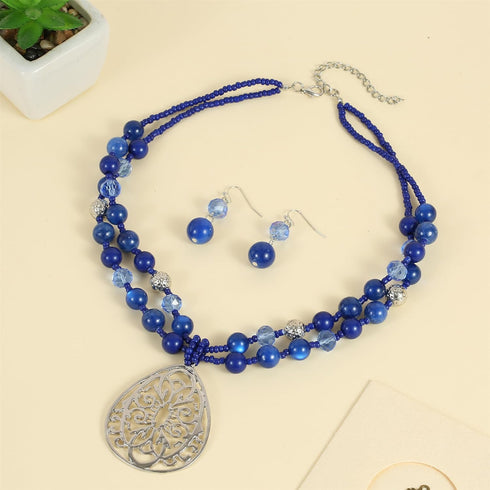 18” Beads Necklaces Cute Elegant Figure Glossy Teardrop Pendant Necklace Set for Women Holiday Gift...