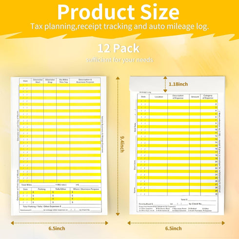 12 Pack Receipts Organizer Expense Envelopes 6.5 X 9.4 in Record Expenses and Log Mileage Tracker Business Expense Ledger for Small Business Store...