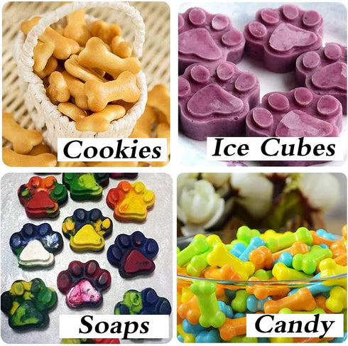 2-Pack Silicone Puppy Treat Molds, Puppy Dog Paw and Bone Cookie Cutters Baking Molds for Chocolate, Candy, Jelly, Biscuits, Cube, Dog Treats...