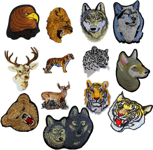 13pcs Assorted Lion Tiger Leopard Wolf Deer Eagle Embroidered Safri Animal Patches Sew Iron on Applique Badge (Assorted)...